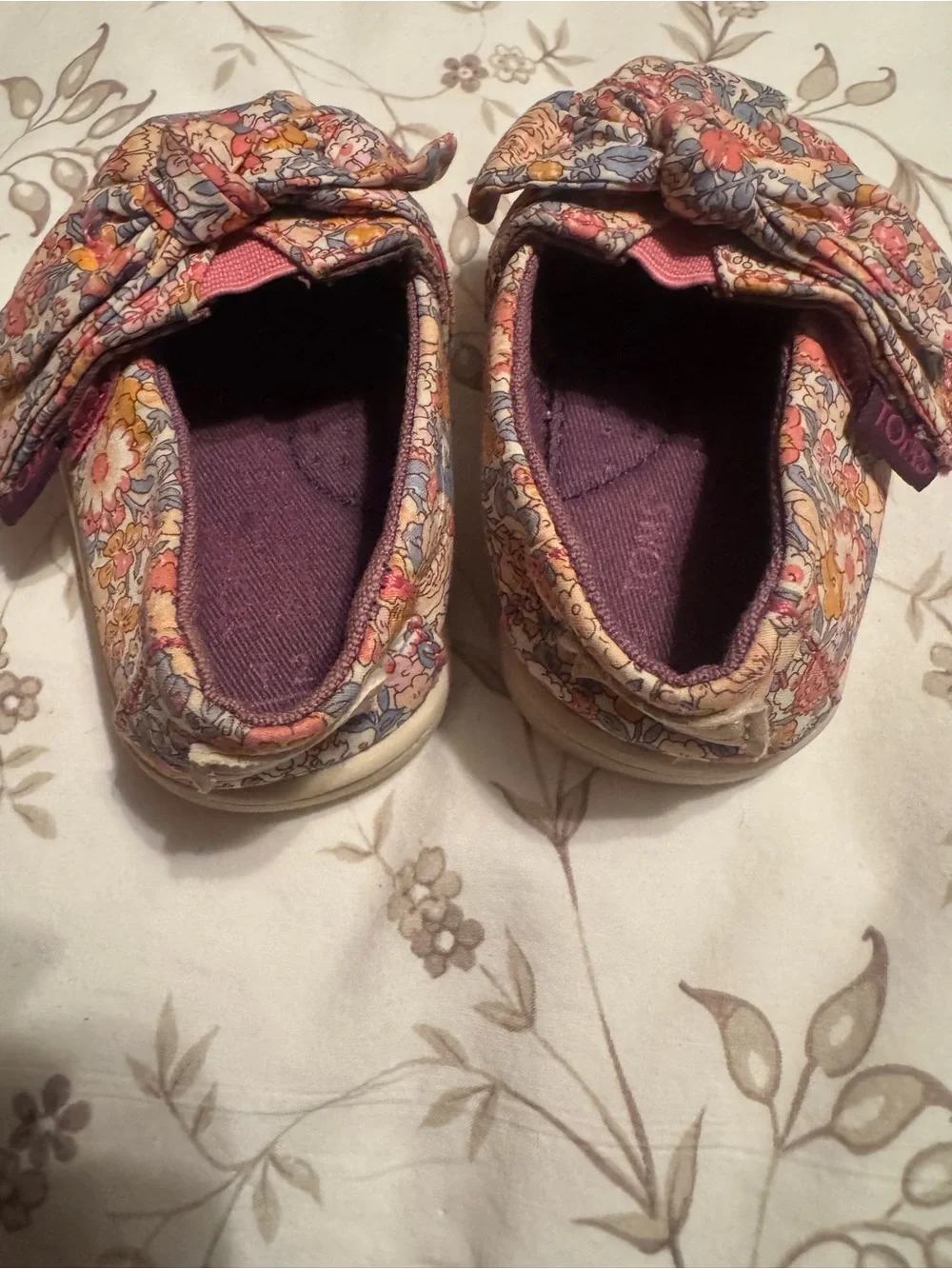 TOMS Girls Floral Slip-On Shoes with Bow - Pink/Blue/Yellow